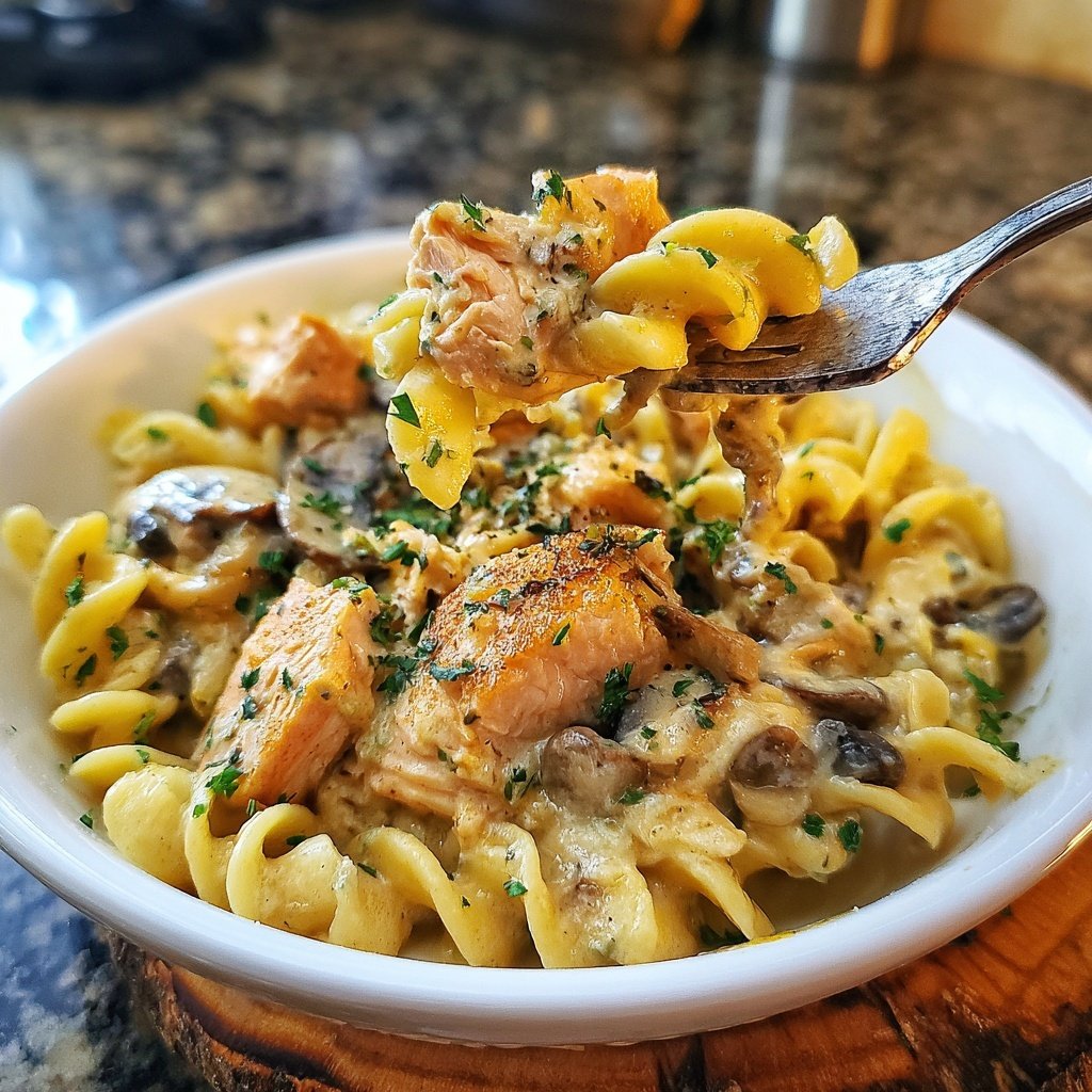 Stroganoff-Style Salmon Pasta
